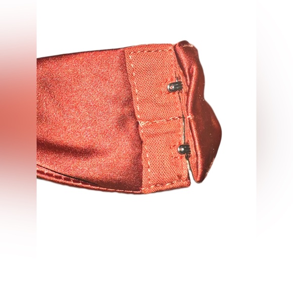 Upscale Shiny Satin Copper Tie Front Apron Halter Top - Picture 11 of 14